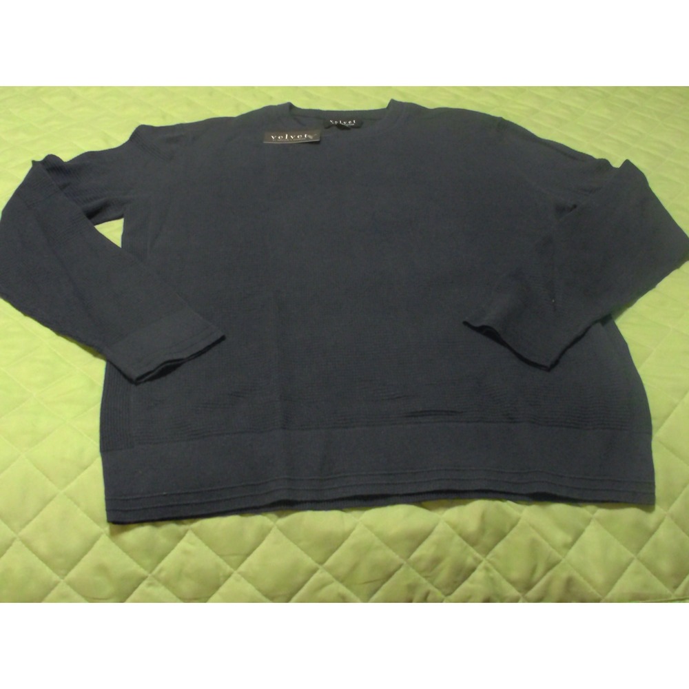 Velvet by Graham & Spencer Navy Blue Cotton Cashmere Waffle Knit Sweater XL NEW